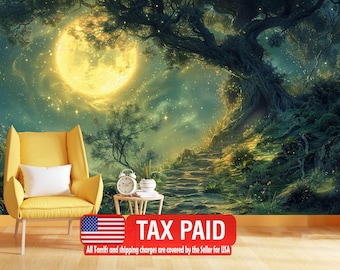 Enchanted Forest Photomural, Magical Pathway Wallpaper, Peel and Stick Wall Decal