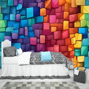 Gaming Bricks cartoon Colorful seamless Tile Kids Gift, Art Print Photomural Wallpaper Mural Easy-Install Removeable Peel and Stick Decal