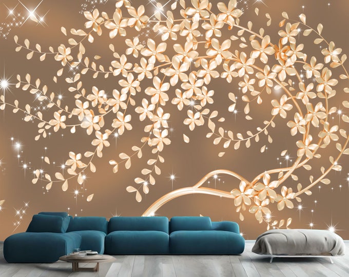 3D Abstract Floral Tree Modern Decor Gift, Art Print Photomural Wallpaper Mural Easy-Install Removeable Peel and Stick Large Wall Decal Art