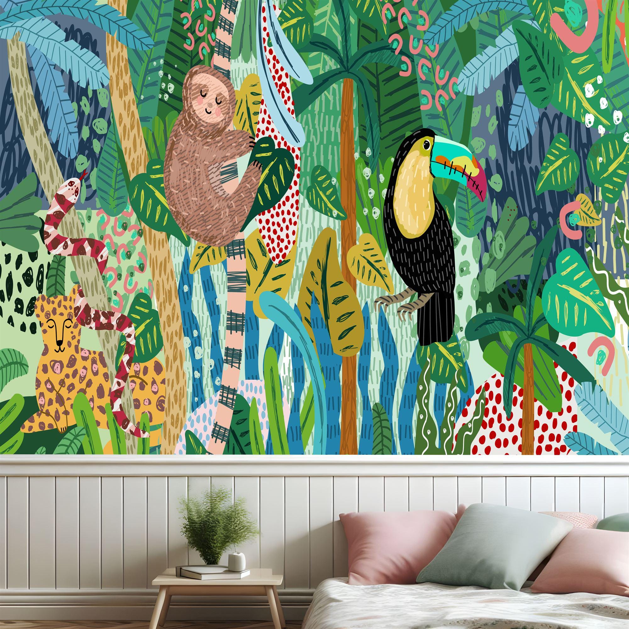Toucan Jungle Nursery Wallpaper Mural, Peel and Stick Wall Decal - Etsy