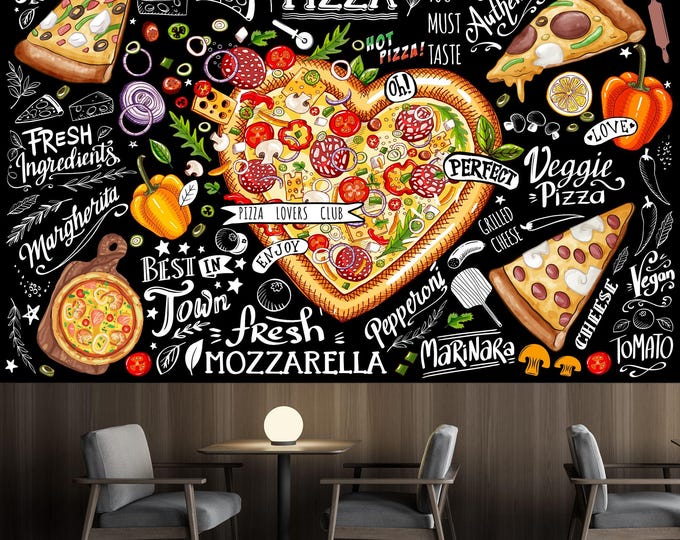 Pizza Restaurant Kitchen Decor Restaurant Gift, Art Print Photomural Wallpaper Mural Easy-Install Removeable Peel and Stick Large Wall Decal
