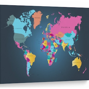 Carte du monde des pays éducatif coloré décoration d'intérieur impression sur toile naturelle art mural photo excellente idée cadeau art mural de haute qualité pour la maison