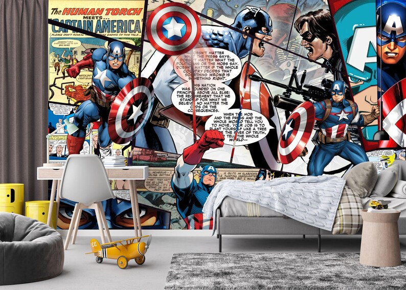 Superhero Comic Wallpaper Mural, Kids Room Decor, Peel and Stick - Etsy