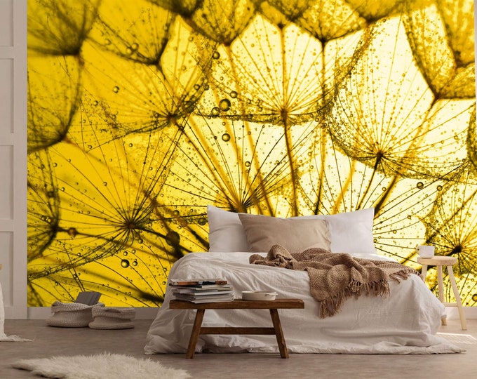 Close Up of Yellow Dandelion Flowers Gift Art Print Photomural Wallpaper Mural Easy-Install Removeable Peel and Stick Large Wall Decal Art