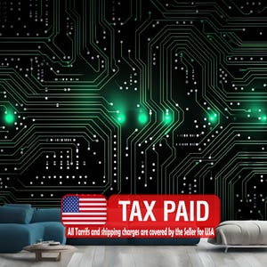 Green Circuit Board Wallpaper Mural, Generative AI Art Print, Peel and Stick Decal