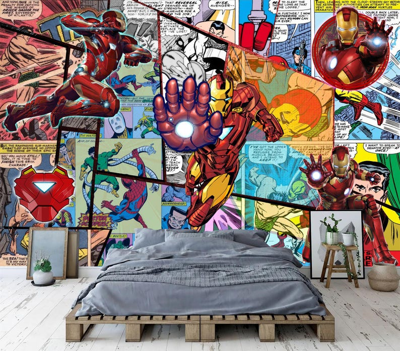 Superhero Comic Wallpaper Mural, Kids Room Decor, Peel and Stick - Etsy