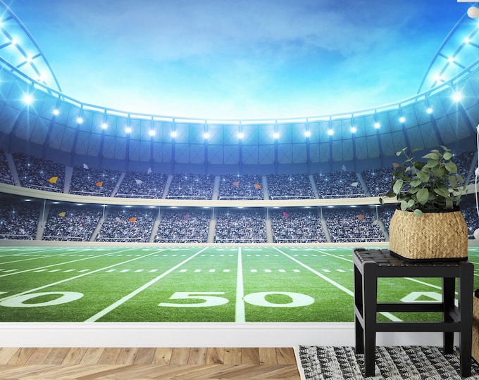 American Football, Stadium, Gift for Kids Art Print Photomural Wallpaper Mural Easy-Install Removeable Peel and Stick Large Photo Wall Decal