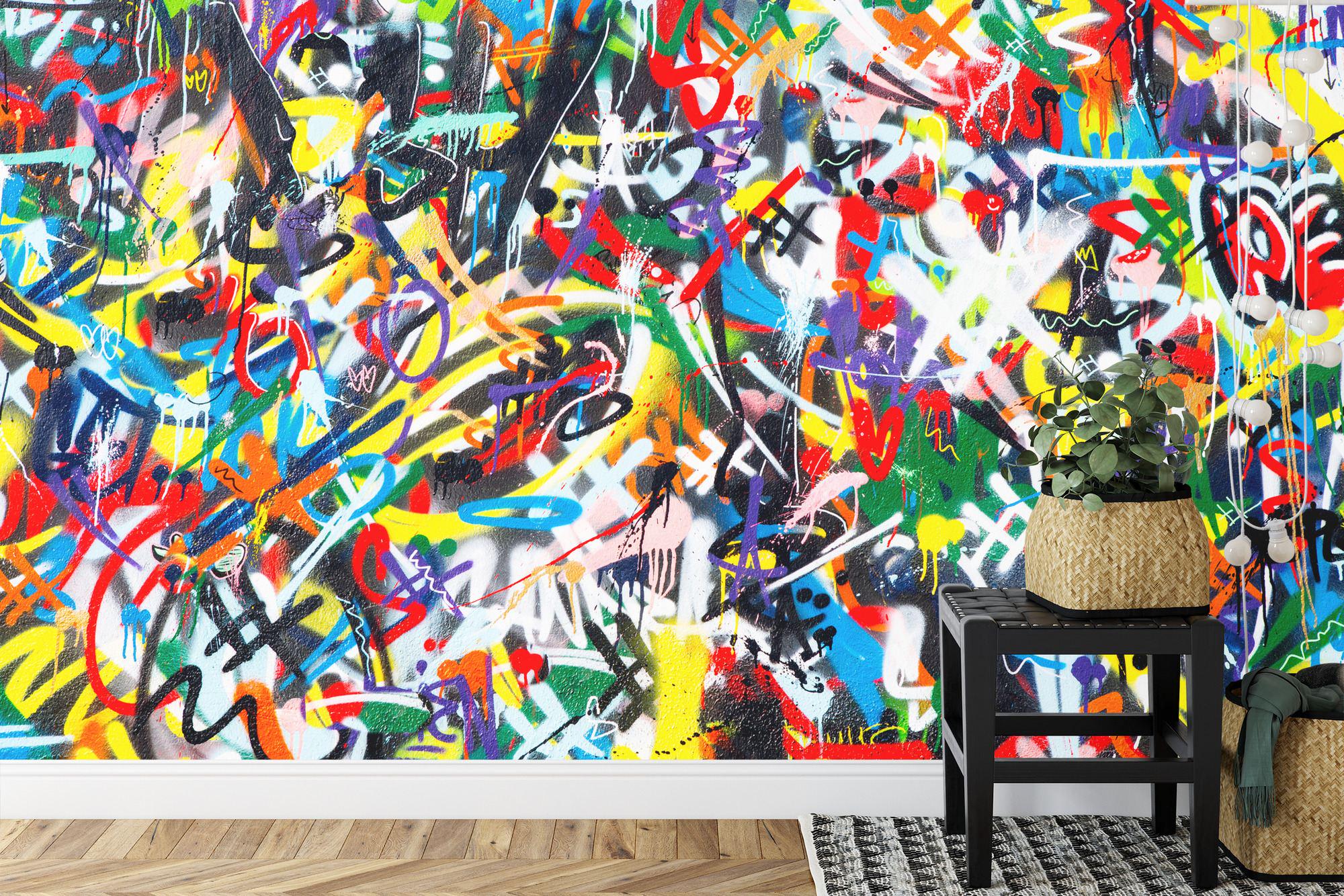 Colorful Graffiti Wallpaper Mural, Peel and Stick Photo Mural - Etsy