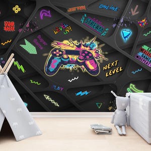 Gaming Room Game Playing Kids Room Decor Gift, Art Print Photomural Wallpaper Mural Easy-Install Removeable Peel and Stick Large Wall Decal