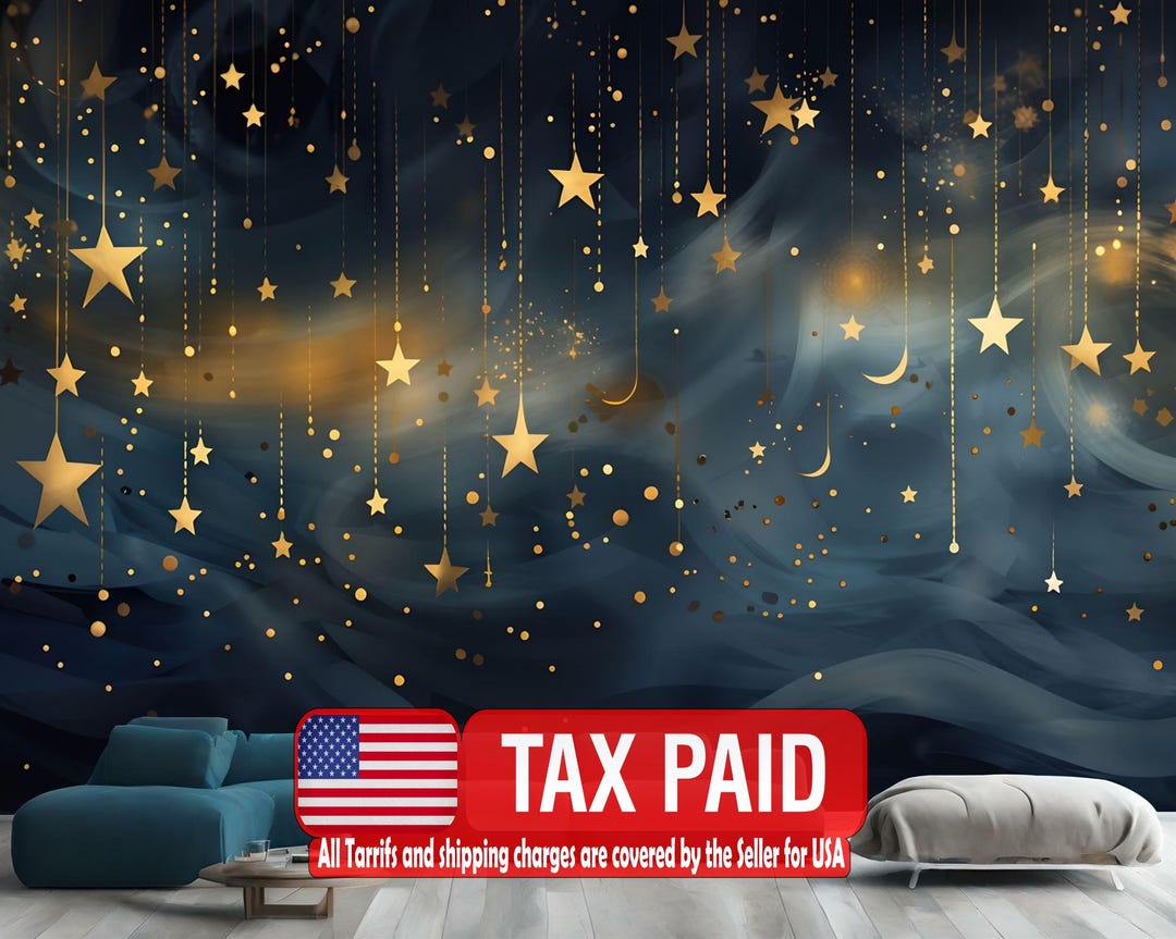 Night Sky Stars & Moon Wallpaper Mural: Peel and Stick Wall Decal - Etsy