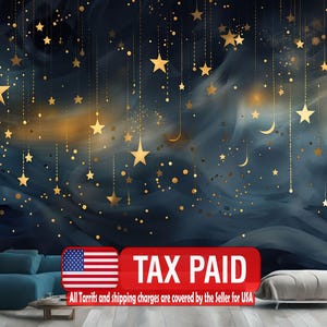 Night Sky Stars & Moon Wallpaper Mural: Peel and Stick Wall Decal - Etsy