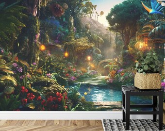 Fantasy Forest Glowing Trees Flowers Gift, Art Print