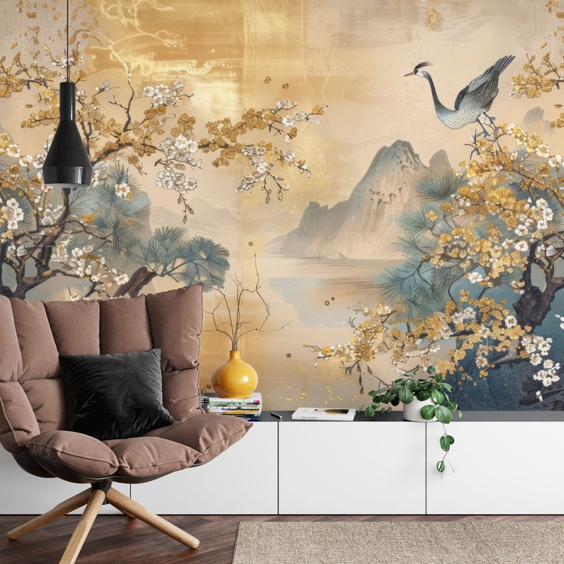 Vintage Chinoiserie Luxury Flowers and Trees Gift, Art Print Photomural