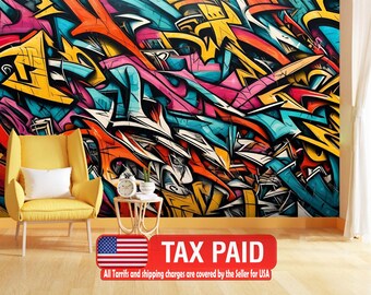 Colorful Graffiti Mural, Peel and Stick Wallpaper, Easy Install