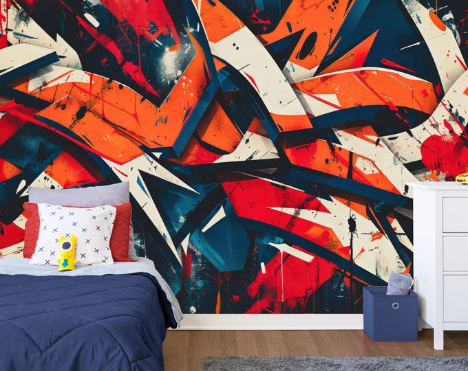 Abstract Vandalism Graffiti AI Generated Gift, Art Print Photomural Wallpaper Mural Easy-Install Removeable Peel and Stick Large Wall Decal