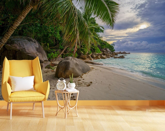 Tropical Beach Anse Georgette Praslin Seychelles Gift, Art Print Photomural Wallpaper Mural Easy-Install Removeable Peel & Stick Large Decal