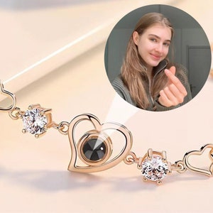 Custom  Photo Heart-shaped projection Bracelet, Picture Inside Heart Charm Bracelet, Minimalist Pet Memorial Jewelry, Custom Jewelry,