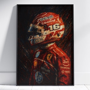 Charles Leclerc Ferrari Side Profile Poster | Formula 1 Impasto Oil Painting | F1 Wall Art Motorsport Print