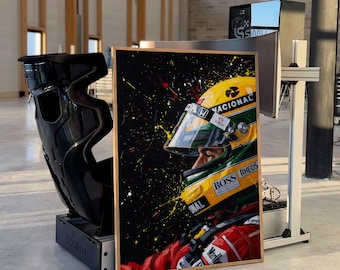 Ayrton Senna Poster | F1 Wall Art | Impasto Oil Painting Print | Formula 1 Driver Portrait | Motorsport Gift