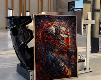 Max Verstappen Poster | Red Bull Poster | Formula 1 Champion Wall Art | Impasto Oil Painting Style