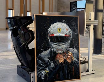 Lewis Hamilton Poster | Ferrari Poster Las Vegas | Formel-1-Poster | Wandbild: Formel-1-Helm-Druck für Sim-Racing-Dekoration