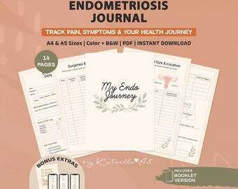 Endometriosis Journal Printable Bundle | Pain and Symptom Tracker, Surgery & ER Log, Daily Self-Care Planner, Cycle and Health PDF Kit
