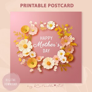 Muttertagskarte zum ausdrucken. Rosa Blumen herunterladbare Grußkarte. Einzigartiges Geschenk für Mama. Quadratische Postkarten Illustration. Blume digital art.