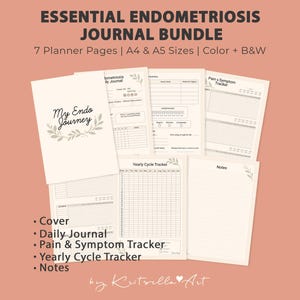 Endometriosis Journal Bundle | Pain & Symptom Tracker, Daily Self-Care Planner, Cycle Log for Chronic Pain Relief | Printable A4 A5 Kit