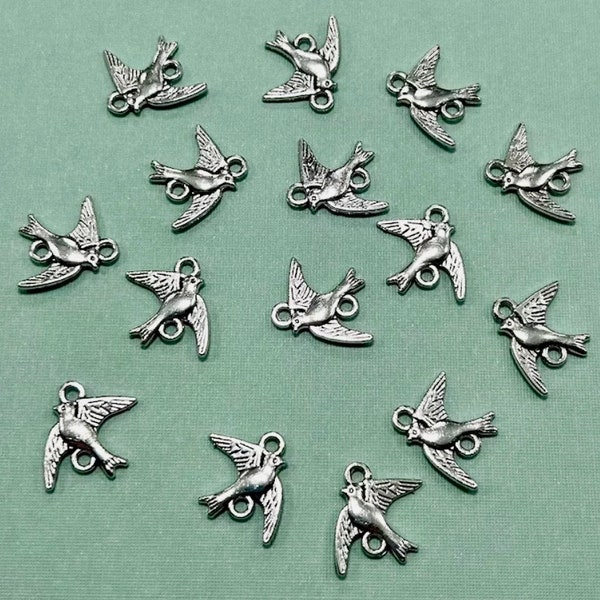 Dove Bird Connector Charms! Antique Silver Finish! DIY Jewelry (15 Pieces)