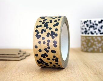 Polka Dot Parcel Tape ~ Black Spotty Dotty Pattern ~ Recyclable, Eco-Friendly Brown Kraft Paper Self Adhesive Packing Tape ~ 50mm