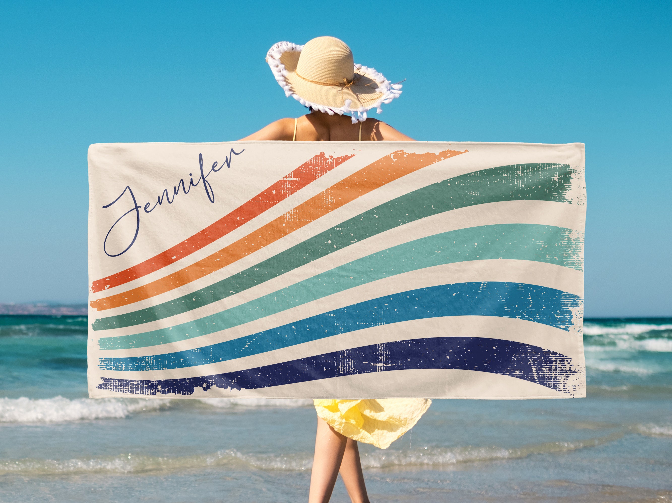 Retro Design Beach Towel Custom Beach Towel Custom Name Etsy