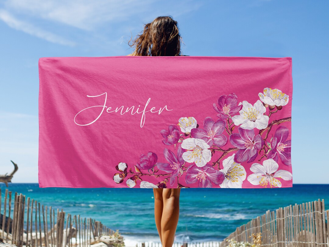 Customized Towel, Turkish Towel, Bride Towel, Floral Beach Towel