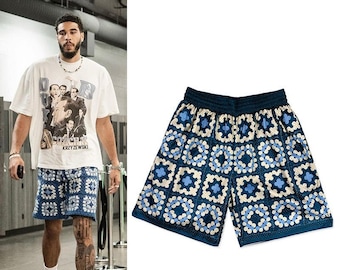Abstract Print (Blue / Cream)  Basketball Short Athletic Quick Dry Workout Training Mesh Short Pants with Pockets Gifts for Men