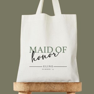 Maid of Honor Totebag, Personalized Name Wedding Bag, Bachelorette Party Gift, Bridal Shower Favor, Custom Name Bridal Wedding Party Tote