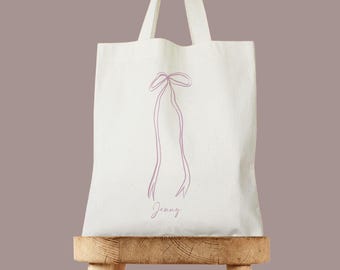 Bow Script Tote Bag, Wedding Welcome Bag, Bachelorette Party Tote,Custom Bridesmaid Tote, Bridal Party Bag, Bridesmaid Gift, Coquette Tote