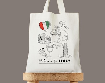 Bolsa de boda "Bienvenido a Italia", bolsa de viaje personalizada para vacaciones en Italia, regalo de bienvenida de boda personalizado, bolsa de boda de destino, bolsas de Italia