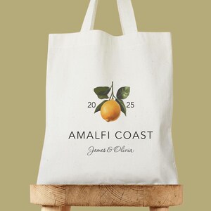 Amalfi Coast Tote Bag, Personalized Lemon Wedding Tote, Italian Wedding Welcome Gift, Destination Wedding Tote, Italy Ciao Welcome Bags