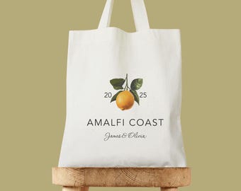Amalfi Coast Tote Bag, Personalized Lemon Wedding Tote, Italian Wedding Welcome Gift, Destination Wedding Tote, Italy Ciao Welcome Bags