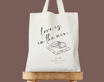 Bolsa de mano "Love is in the Air", bolsa de boda personalizada, regalo de bienvenida de boda personalizado, bolsa para fiesta nupcial de destino, regalo de recuerdo de evento romántico