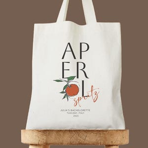 Aperol Spritz Bachelorette Tote, Italian Wedding Favor, Destination Bridal Party Gift, Aperol Theme Tote for Bridesmaids, Aperol Lover Gift