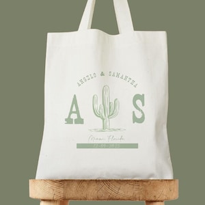 Borsa monogramma, borsa matrimonio nel deserto, borsa cactus iniziale personalizzata, regalo di benvenuto personalizzato, borsa di benvenuto per matrimonio a destinazione, borsa per gli ospiti