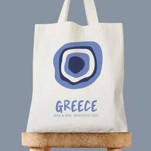 Greek Wedding Tote Bag, Personalized Evil Eye Bachelorette Tote, Custom Wedding Welcome Gift, Destination Wedding Bag, Greece Vacation Tote