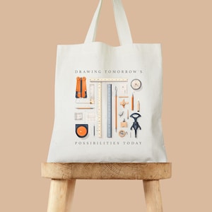 Architect&#39;s Tools Tote bag, Gift for Architects, Students, Teachers, Graduation Gift, Architecture Lovers Gift, architect gift for men women
