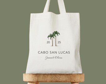 Palm Tree Wedding Tote Bag, Tropical Destination Wedding Gift, Beach Bachelorette Favor, Custom Bridal Party Bag, Summer Event Totebag