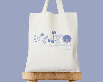 Hand Drawn Coastal Doodle Tote Bag, Last Toast on the Coast, Destination Wedding Welcome Tote, Coastal Bachelorette,  Brides Last Toast Logo
