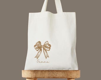 Bow Name Tote, Coquette Bachelorette Bag, Bridesmaid Gift, Bachelorette Tote, Girly Bachelorette Coquette Aesthetic, Feminine Tote Bag