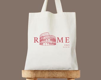 Rome Wedding Totebag Personalized Destination Wedding Favor Tote Bag for Guests Italy Wedding Gift, Custom Italian Bridal Party Bag Idea