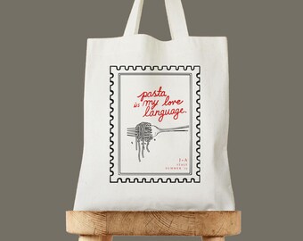 Bolsa de boda "La pasta es mi idioma del amor", bolsa de boda personalizada, regalo de bienvenida para boda italiana, bolsa de boda de destino, bolsa de bienvenida a Italia