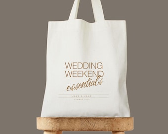 Hochzeitswochenende Essentials Einkaufstasche, personalisierte Hochzeitstasche, individuelles spanisches Hochzeit-Willkommensgeschenk, Hochzeitsort-Einkaufstasche, Willkommenstasche