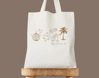 Hand Drawn Party Wedding Tote, Personalized Ibiza Wedding Bag, Custom Wedding Welcome Gift, Destination Wedding Tote, Spain Welcome Tote Bag
